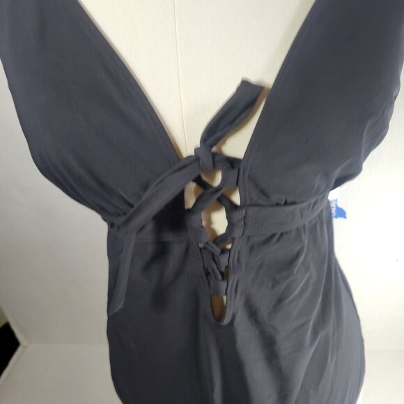 Skinny Dippers Women Black Tie Front Criss-Cross One-Piece Swimsuit Size L - Picture 2 of 7